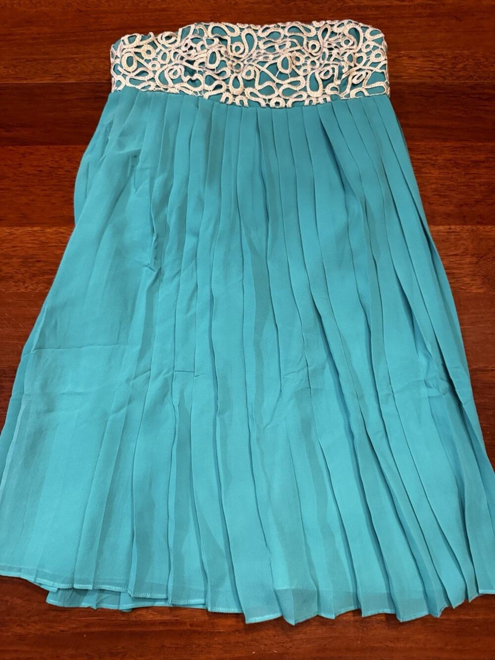 Lilly Pulitzer Strapless A Line Dress Teal Blue Size 0 Wedding Party Gold Accent
